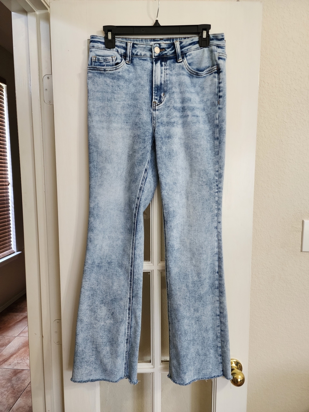 Vervet Blue Acid Wash High Rise Kick Flare Raw Hem Jeans Estimated 29x30